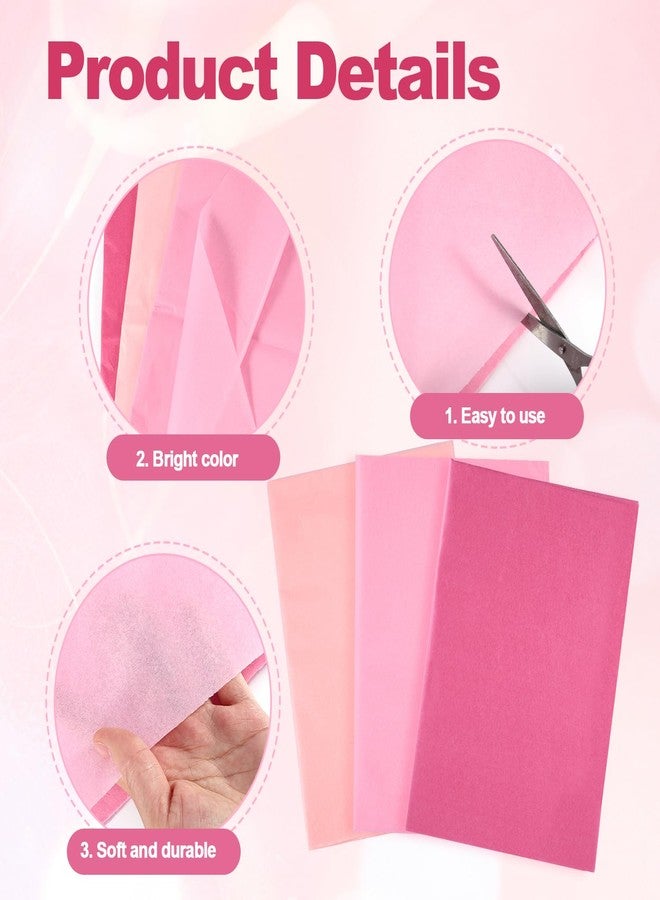 XIHIRCD ٦٠ ورقة مناديل ورقية وردية، ٣ أكياس تغليف ورقية وردية متدرجة الألوان لتغليف الهدايا والأعمال الفنية اليدوية، أوراق ورقية لأعياد الميلاد، عيد الحب، حفلات الكريسماس، حفلات الزفاف، حفلات استقبال المولود، وتغليف الأعمال اليدوية - Image 4